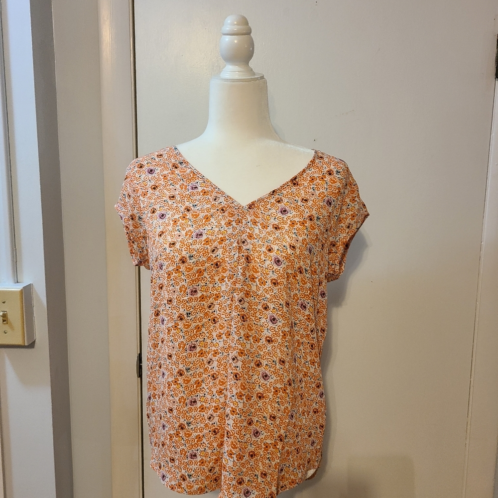 Orange floral short sleeved blouse